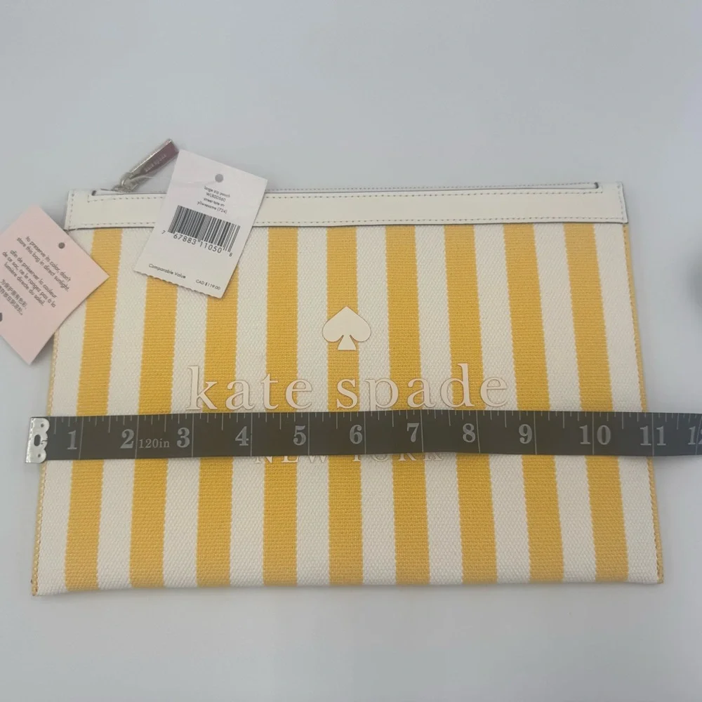 Kate Spade Street Striped Printed Yellow and White Canvas Clutch Zip Pouch NWT - Picture 8 of 8